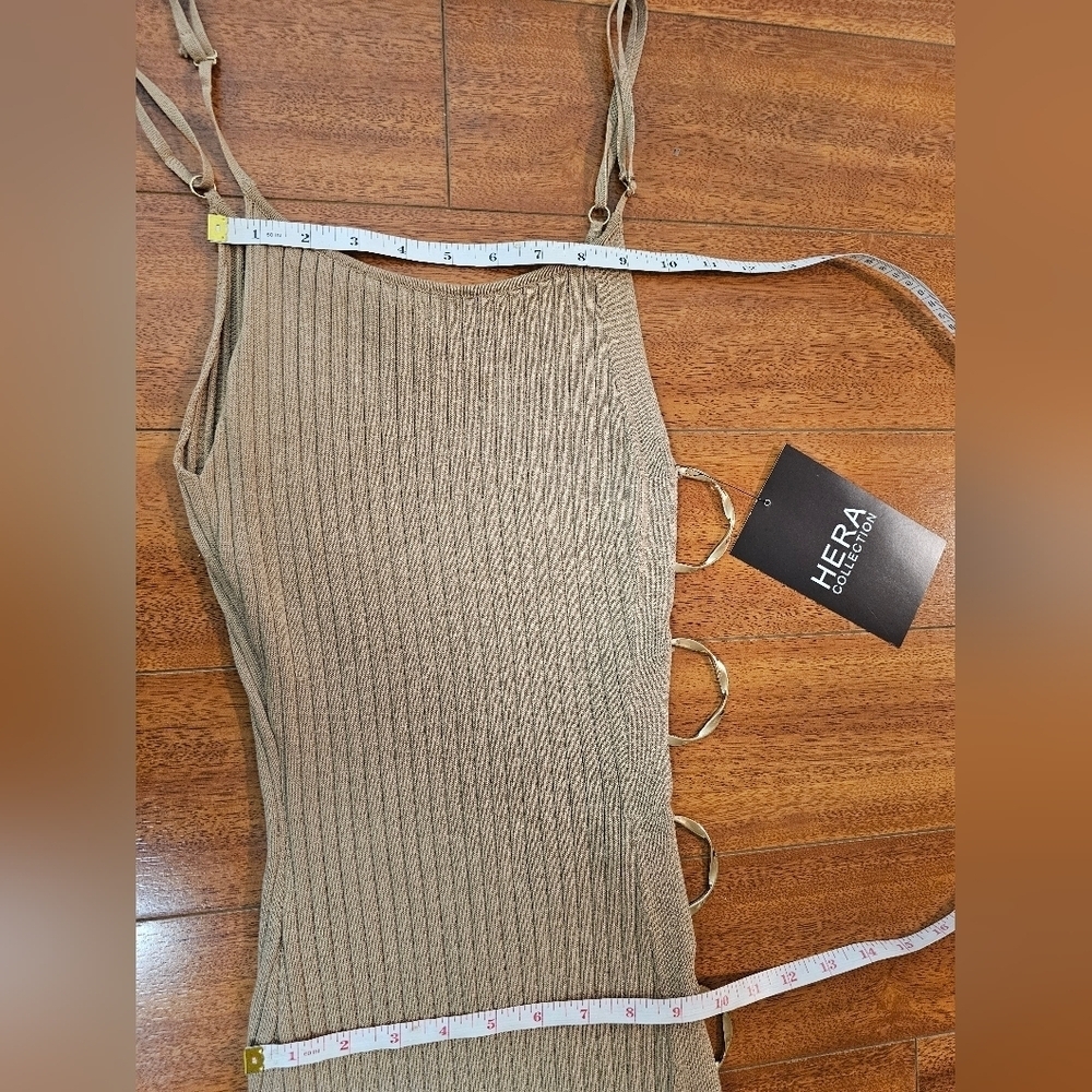 Hera Collection Taupe Dress Ribbed With Side Opening Size S Sexy Clubwear NEW - Picture 12 of 16